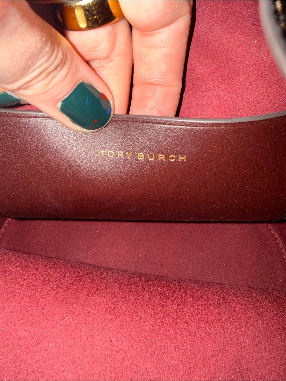 Tory Burch T Monogram Patent Leather Bucket Bag in Burgundy - Picture 5 of 6